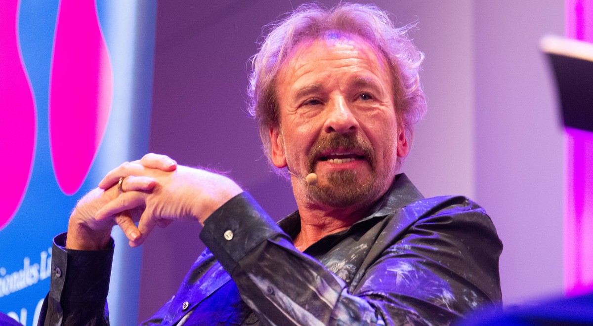 Lit.cologne Special Edition In Cologne Thomas Johannes Gottschalk, a German television host, is seen on the stage at Flora Hall in Cologne, Germany, on October 26, 2024, during the lit.cologne 2024 sp ...