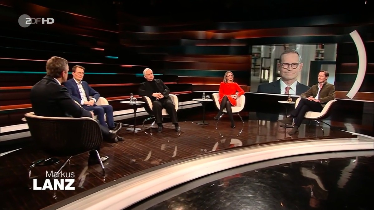 Die Gäste bei "Markus Lanz" (v.l.n.r.): Karl Lauterbach, Heiner Bremer, Prof. Alena Buyx, Michael Müller, Thomas Middelhoff.