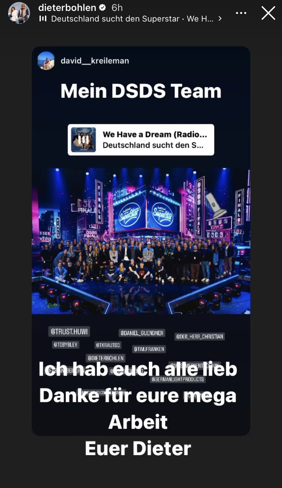 Dieter Bohlen bedankte sich bei dem "DSDS"-Team.