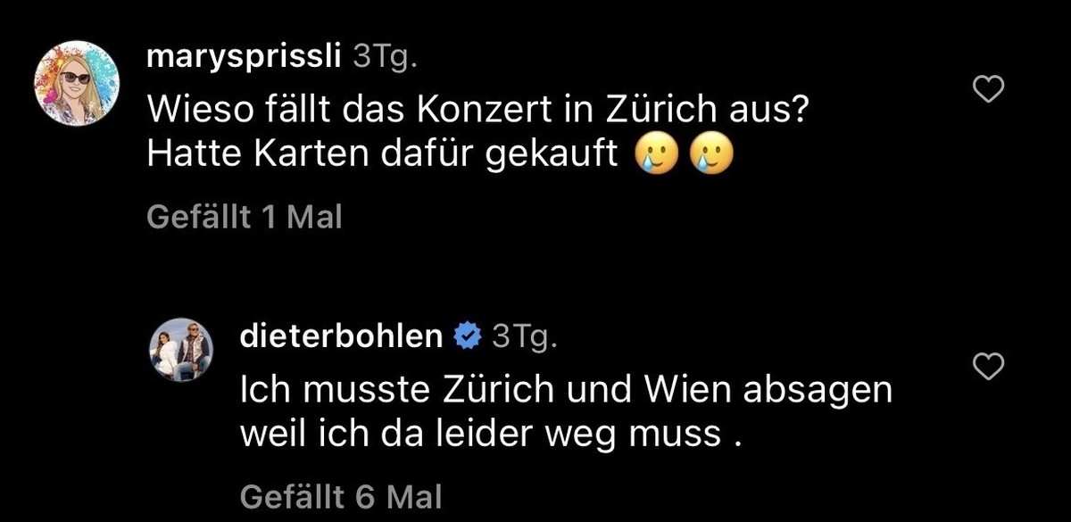 Dieter Bohlen Kommentare Konzerte abgesagt