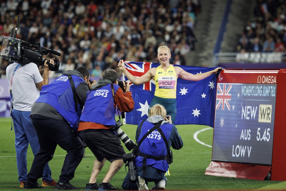 Paralympics Para Leichtathletik Paris, 05.09.2024 GOLD und Weltrekord: LOW Vanessa T61 / AUS, Weitsprung, long jump, Finale Paralympics Para Leichtathletik am 05.09.2024 im Stade de France in Paris Fr ...