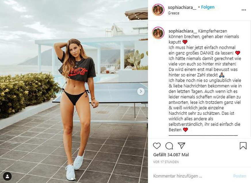 Eigentlich wollte Sophia Chiara dieses Bild mit einer anderen Unterschrift versehen, verriet die Influencerin in ihrer Insta-Story.