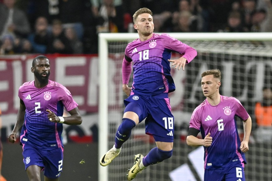 Maximilian Mittelstädt/Mittelstaedt 18, Deutschland jubelt nach dem Tor zum 1:1 26.03.2024 Fussball Länderspiel Deutschland vs Niederlande, Deutsche Bank Park, Frankfurt, Hessen Germany *** Maximilian ...