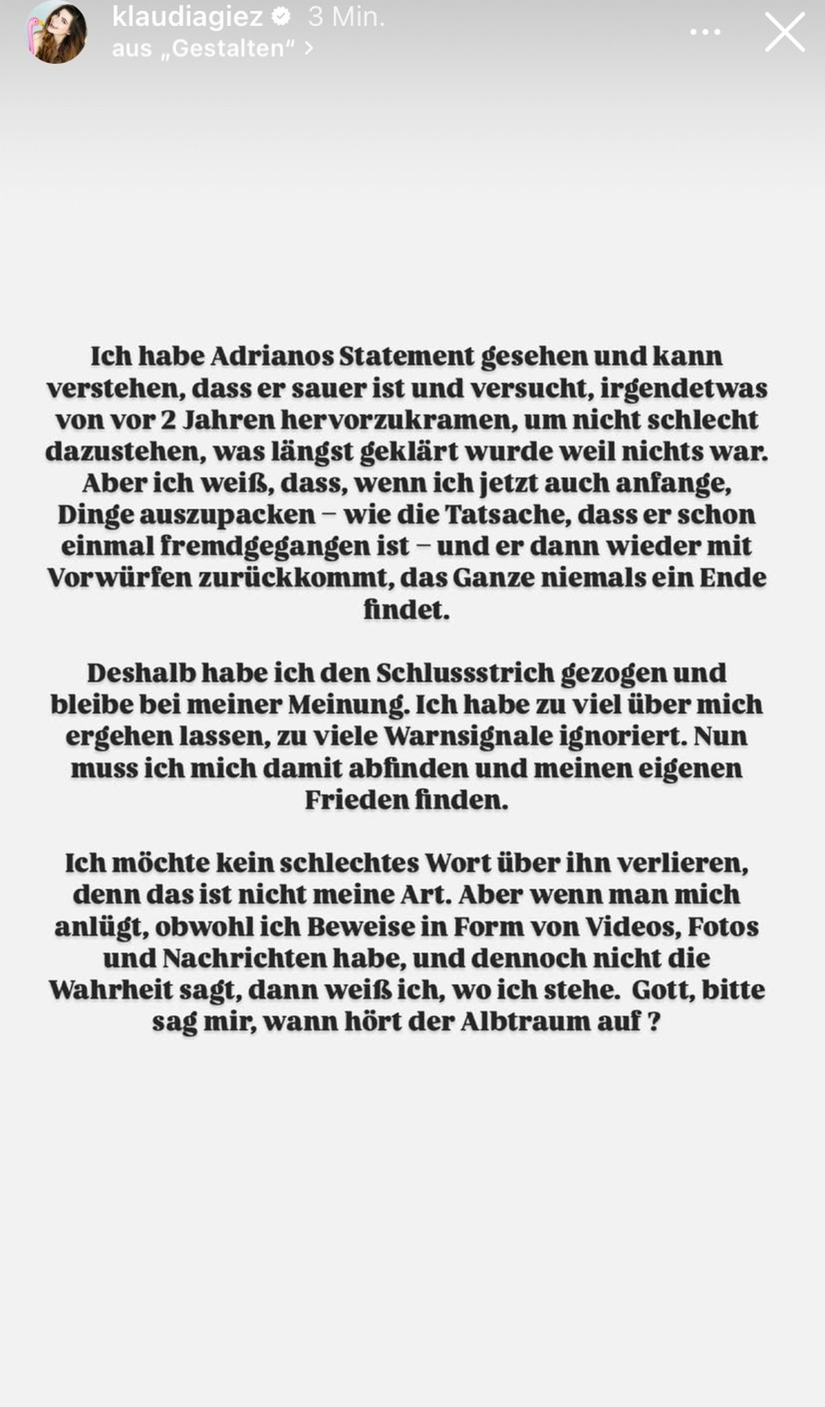 Klaudia Giez äußert sich zu Adriano Salvaggios Statement.
