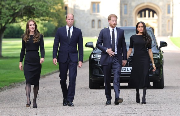 . 10/09/2022. Windsor, United Kingdom. William , Prince of Wales and Catherine, Princess of Wales , William and Kate Middleton together with Prince Harry and Meghan Markle , the Duke and Duchess of Su ...