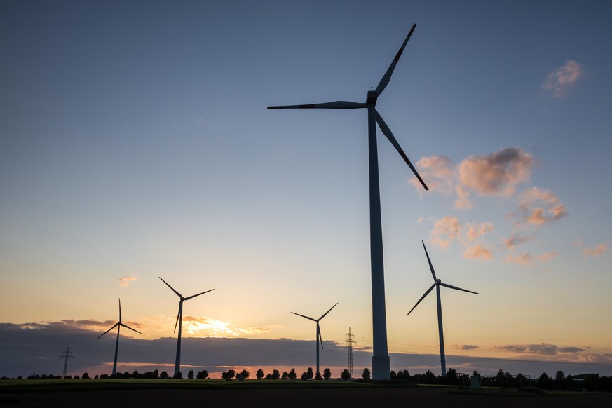 wind turbine farm sundown