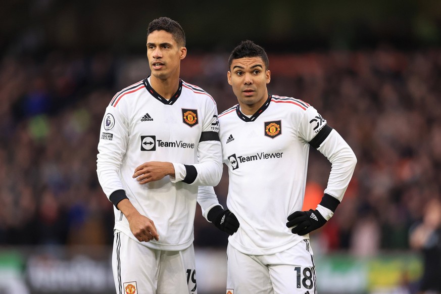 Football - Premier League - Wolverhampton Wanderers v Manchester United, ManU 31st December 2022 - Premier League - Wolverhampton Wanderers v Manchester United - Raphael Varane and Casemiro of Manches ...