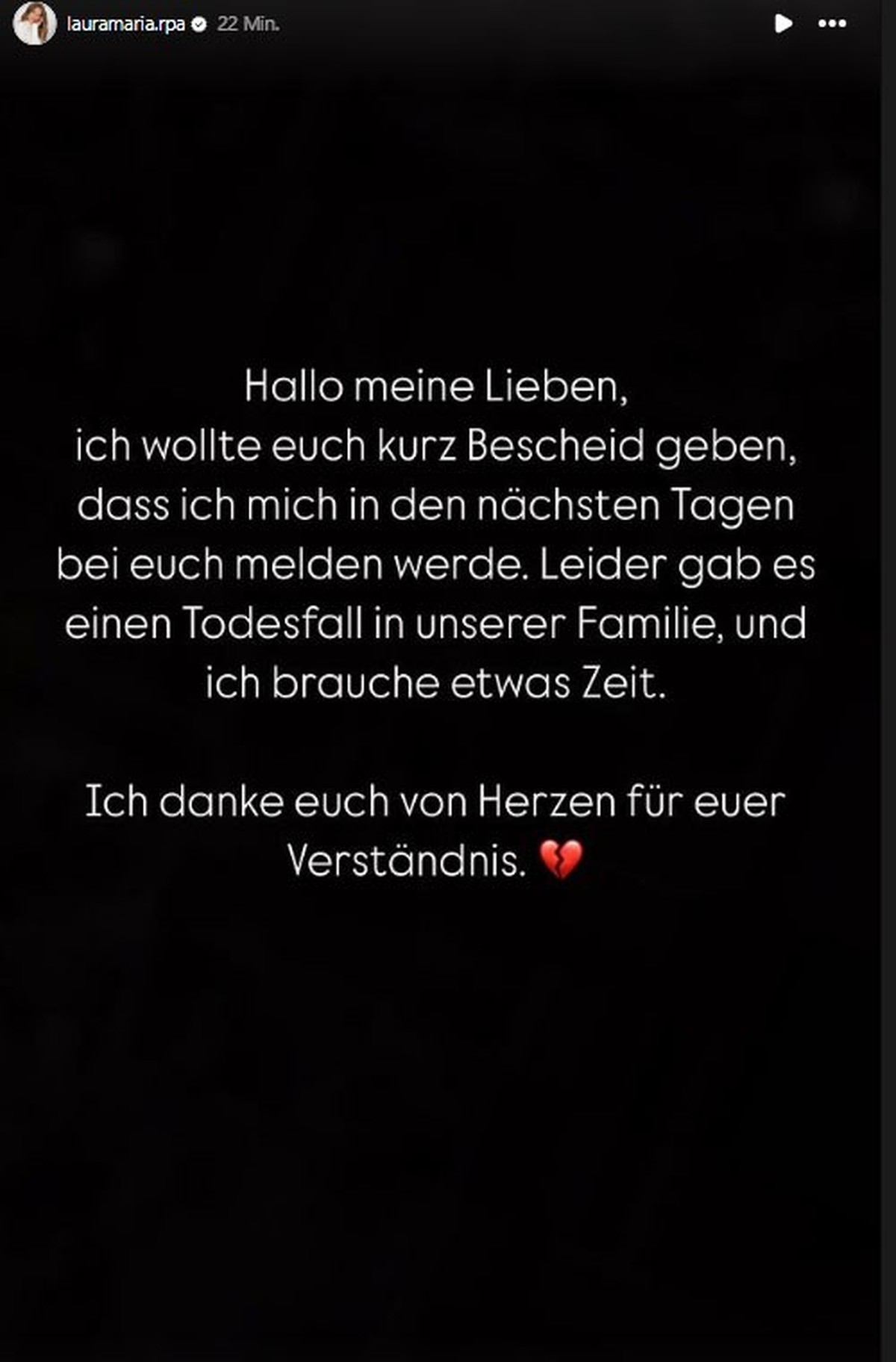 Laura Maria Rypa verkündet traurige Nachrichten.