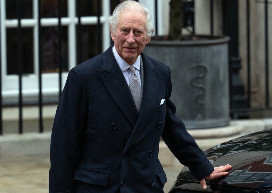 LONDON, ENGLAND - JANUARY 29: King Charles III departs after receiving treatment for an enlarged prostate at The London Clinic on January 29, 2024 in London, England. The King has been receiving treat ...