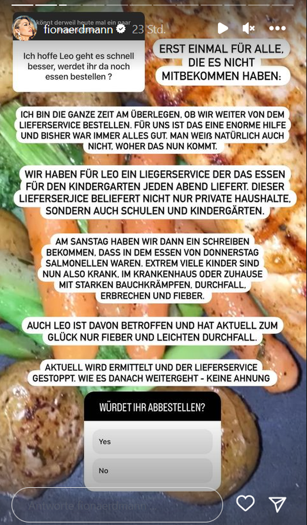 Laut Fiona Erdmann waren die Salmonellen in dem Essen ihres Lieferservices.