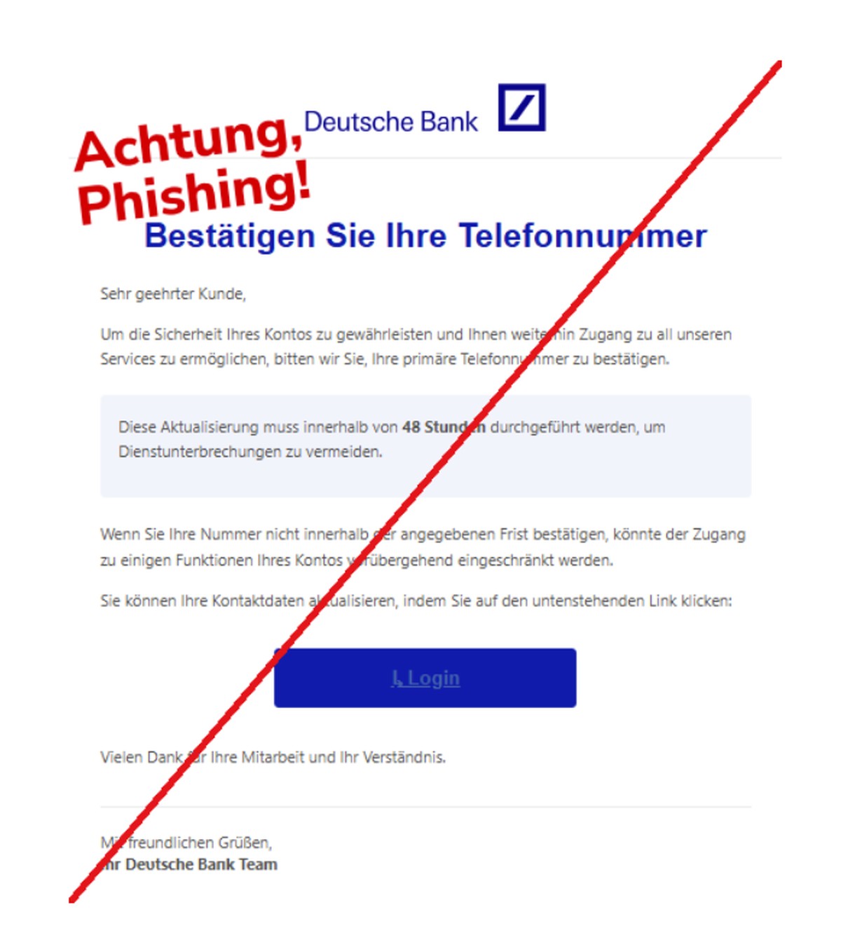 Die Verbraucherzentrale warnt vor einer Phishing-Mail.