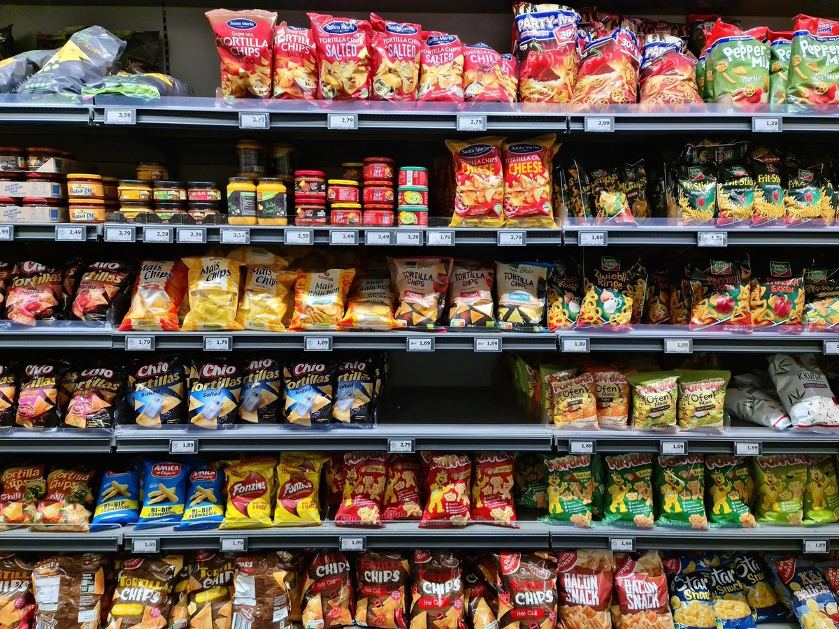 Kiel, Germany - 04. May 2024: Numerous Chio brand chip bags on a