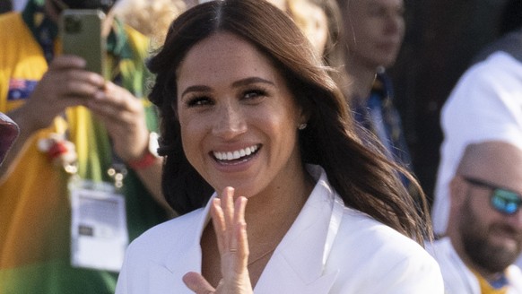 FILE - Meghan Markle, Duchess of Sussex, arrives at the Invictus Games venue in The Hague, Netherlands, Friday, April 15, 2022. Meghan will be in New York Tuesday, May 16, 2023, along with Black Voter ...