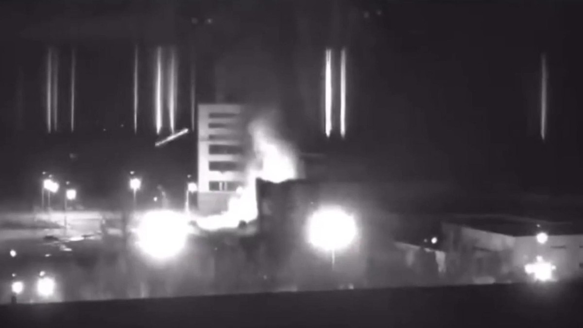 ZAPORIZHZHIA, UKRAINE - MARCH 4: A screen grab captured from a video shows a view of Zaporizhzhia nuclear power plant during a fire following clashes around the site in Zaporizhzhia, Ukraine on March ...