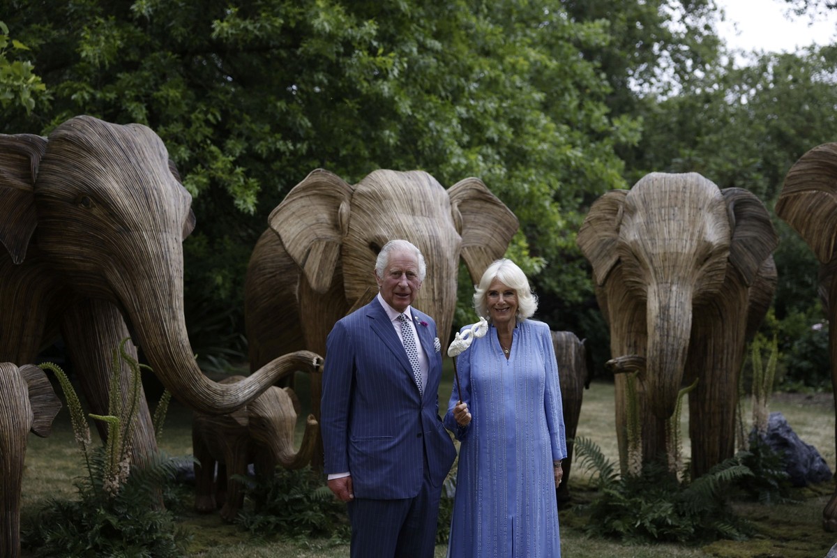 Britain's King Charles III and Queen Camilla attend the Animal Ball at Lancaster House, London, Wednesday June 28, 2023, to mark the 20th anniversary of wildlife conservation charity Elephant Fam ...