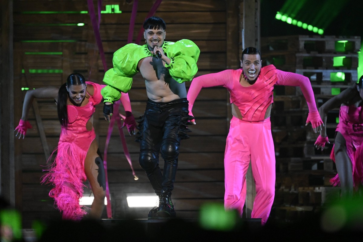 LIVERPOOL 20230509 Käärijä fran Finland med bidraget Cha cha cha under tisdagens semifinal i Eurovision Song Contest i Liverpool. Liverpool Sverige x10070x *** LIVERPOOL 20230509 Käärijä from Finland  ...