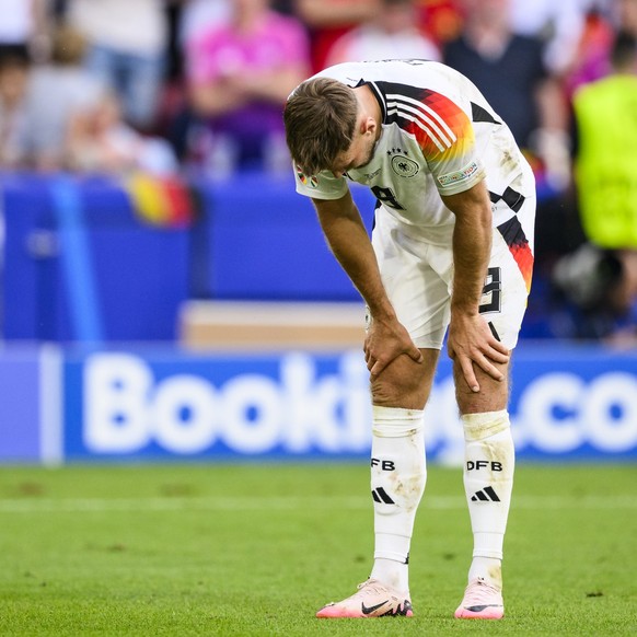 05.07.2024, Baden-Württemberg, Stuttgart: Fußball: EM, Spanien - Deutschland, Finalrunde, Viertelfinale, Stuttgart Arena, Deutschlands Niclas Füllkrug reagiert unzufrieden. (zu dpa: «Füllkrugs Dank an ...