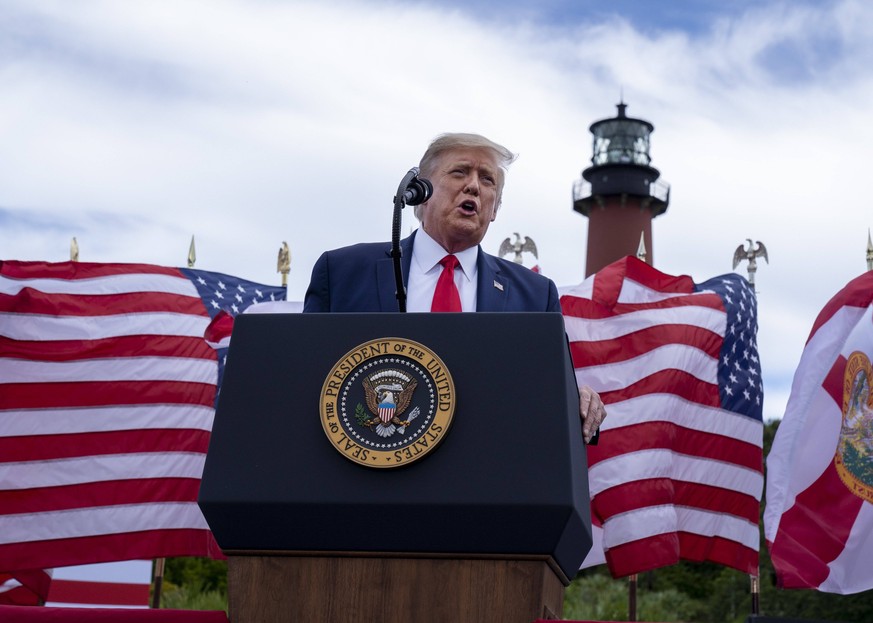 September 8, 2020, Jupiter, Florida, USA: President Donald Trump speaks on the environment at and event at the Jupiter Inlet Lighthouse and Museum, Tuesday, Sept. 8, 2020, in Jupiter, Florida. /palmbe ...