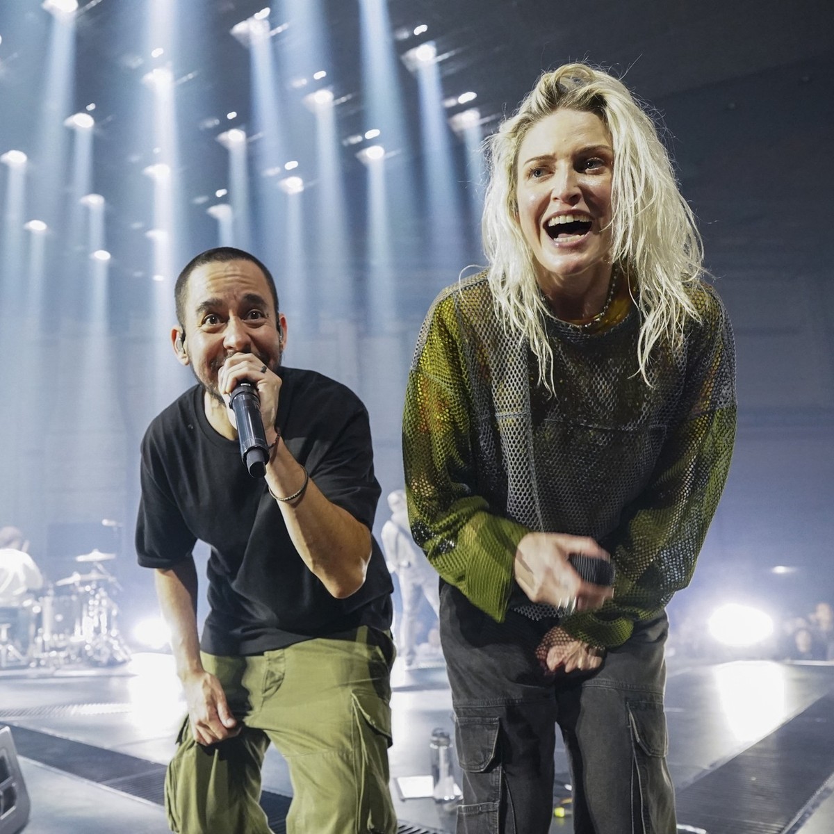 Mike Shinoda, left, and Emily Armstrong of Linkin Park perform on Thursday, Sept. 5, 2024, in Los Angeles. It was announced on Thursday that Dead Sara&#039;s Emily Armstrong would join as the band&#03 ...