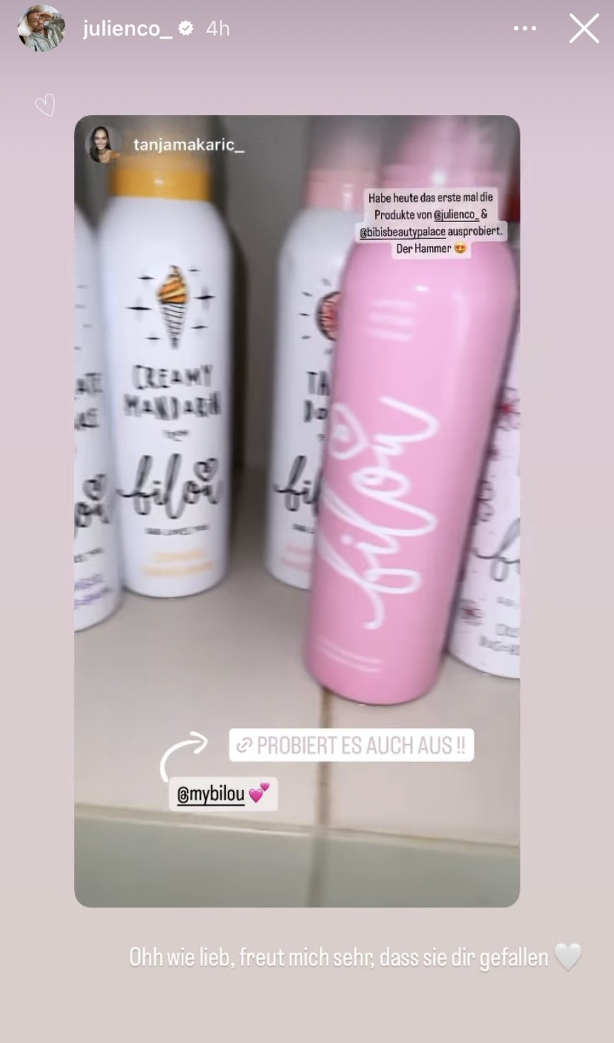 Julian repostete Tanjas Story auf seinem Account.