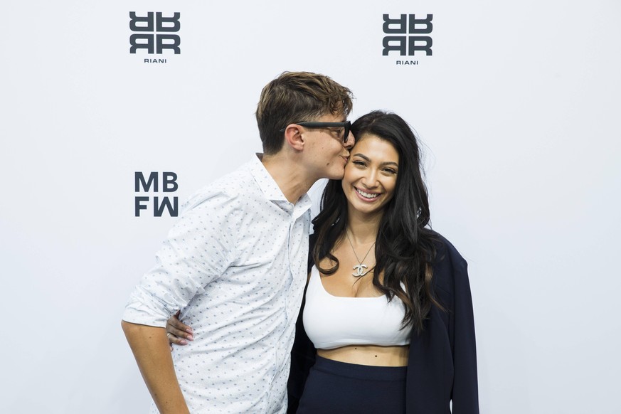 July 4, 2018 - Berlin, Germany - Sascha Koslowski and Paola Maria Koslowski arrive to attend the Riani Fashion Show during the Mercedes Benz Fashion Week at ewerk in Berlin, Germany on July 4, 2018. B ...