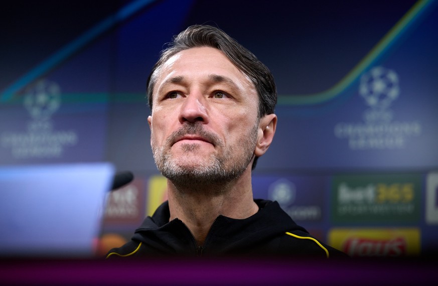 03.03.2025, Nordrhein-Westfalen, Dortmund: Fu�ball: Champions League, vor dem Achtelfinal-Hinspiel Borussia Dortmund - OSC Lille. Trainer Niko Kovac von Dortmund bei der Pressekonferenz. Foto: Bernd T ...