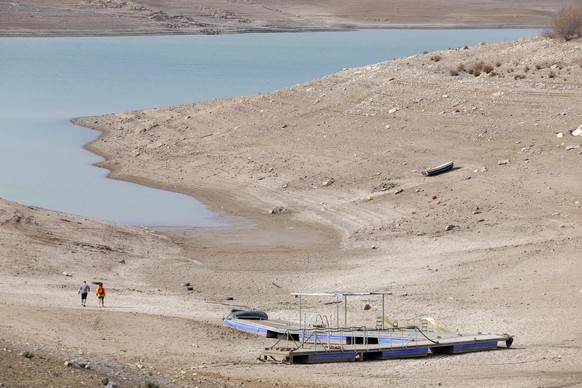 The La ViÃ±uela reservoir, located in La Axarquia, is at 15% of its total capacity due to the drought caused by the lack of rainfall this winter as of February 19, 2022 Malaga, Andalusia. Photo by Ale ...