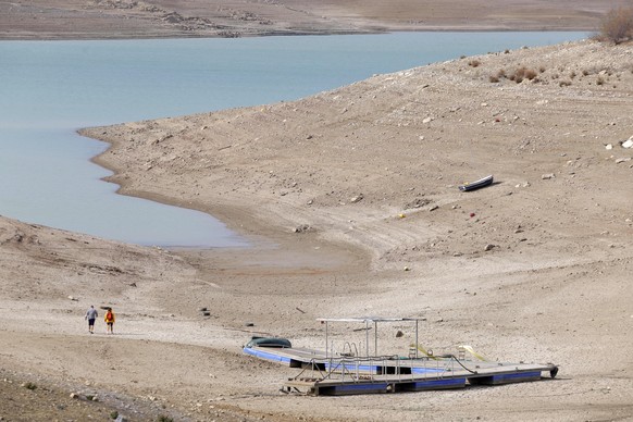 The La Viñuela reservoir, located in La Axarquia, is at 15% of its total capacity due to the drought caused by the lack of rainfall this winter as of February 19, 2022 Malaga, Andalusia. Photo by Ale ...
