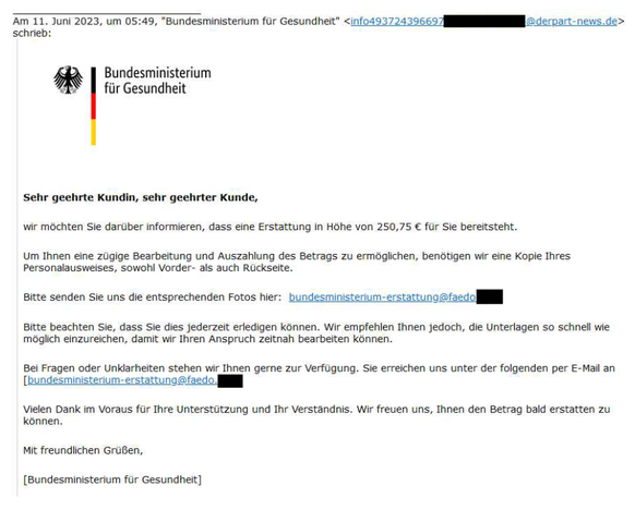 Verbraucherzentrale zeigt Screenshot einer Betrugs-E-Mail.