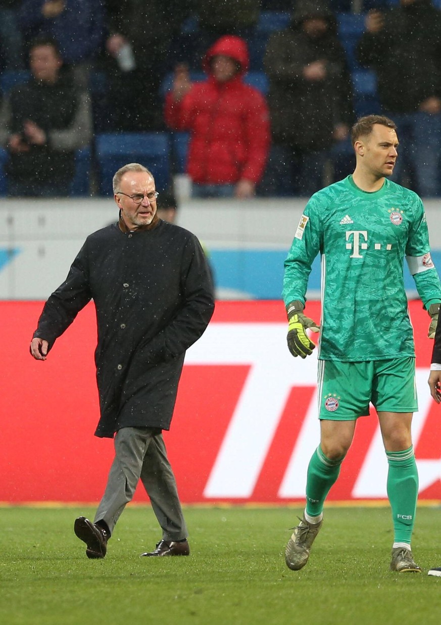 Karl-Heinz Rummenigge Manuel Neuer, Salihamidzic, Leon Goretzka nach der Spielunterbrechung im R�ckspiel der Saison 2019/2020, TSG 1899 Hoffenheim - FC Bayern M�nchen 0:6 in Sinsheim 29/02/2020 - ***  ...