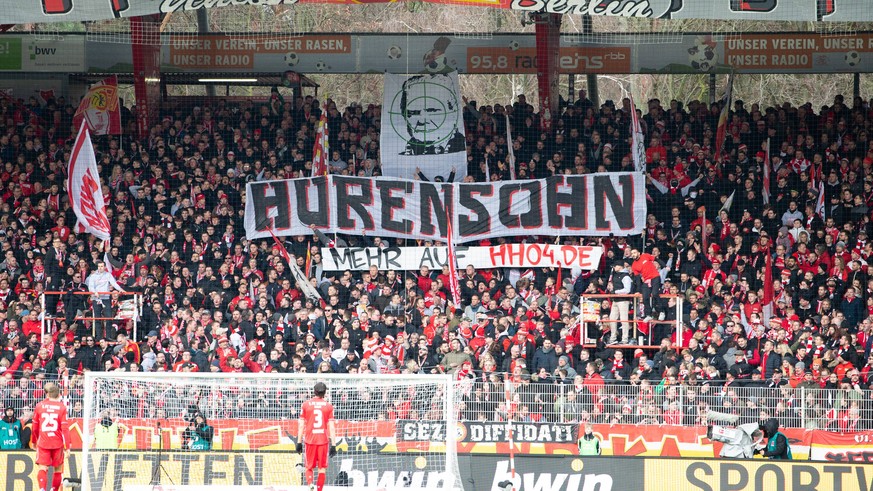 Spruch - Transparent - Protest, Union Berlin vs VFL Wolfsburg, 01.03.2020, DFL regulations prohibit any use of photographs as image sequences and/or quasi-video, GER, Berlin, DFL, 01.03.20, Union Berl ...
