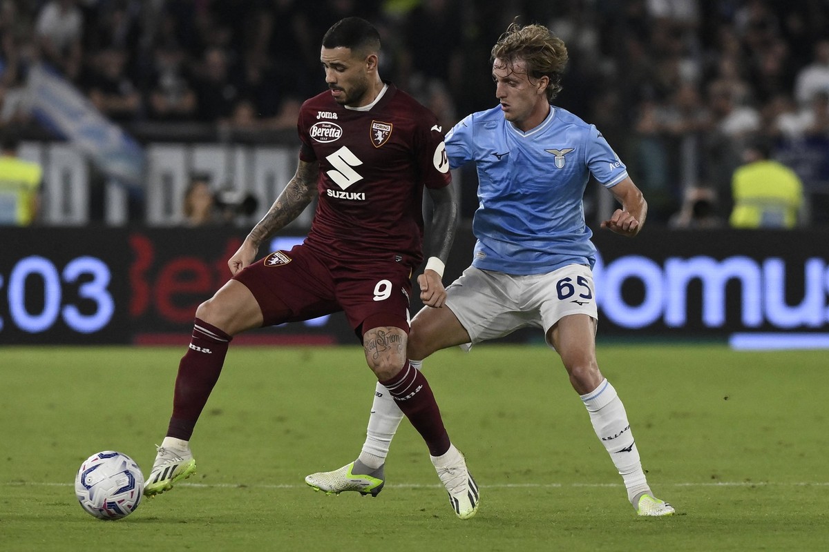 Italian soccer Serie A match - SS Lazio vs Torino FC Antonio Sanabria of Torino F.C. and Nicolo Rovella of S.S. Lazio during the 6th day of the Serie A Championship between S.S. Lazio vs Torino F.C., ...