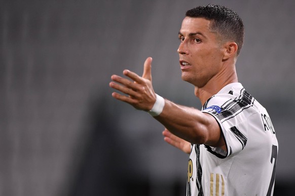 Cristiano Ronaldo of Juventus reacts during the Champions League round of 16 second leg football match between Juventus FC and Lyon at Juventus stadium in Turin Italy, August 7th, 2020. Photo Federico ...