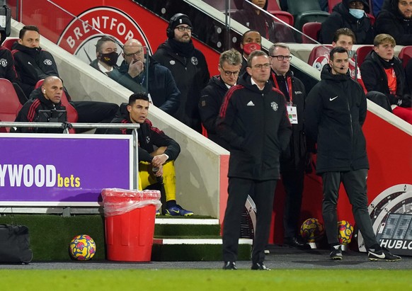 Brentford v Manchester United - Premier League - Brentford Community Stadium. Manchester United&#039;s Cristiano Ronaldo after being replaced as manager Ralf Rangnick looks on during the Premier Leagu ...