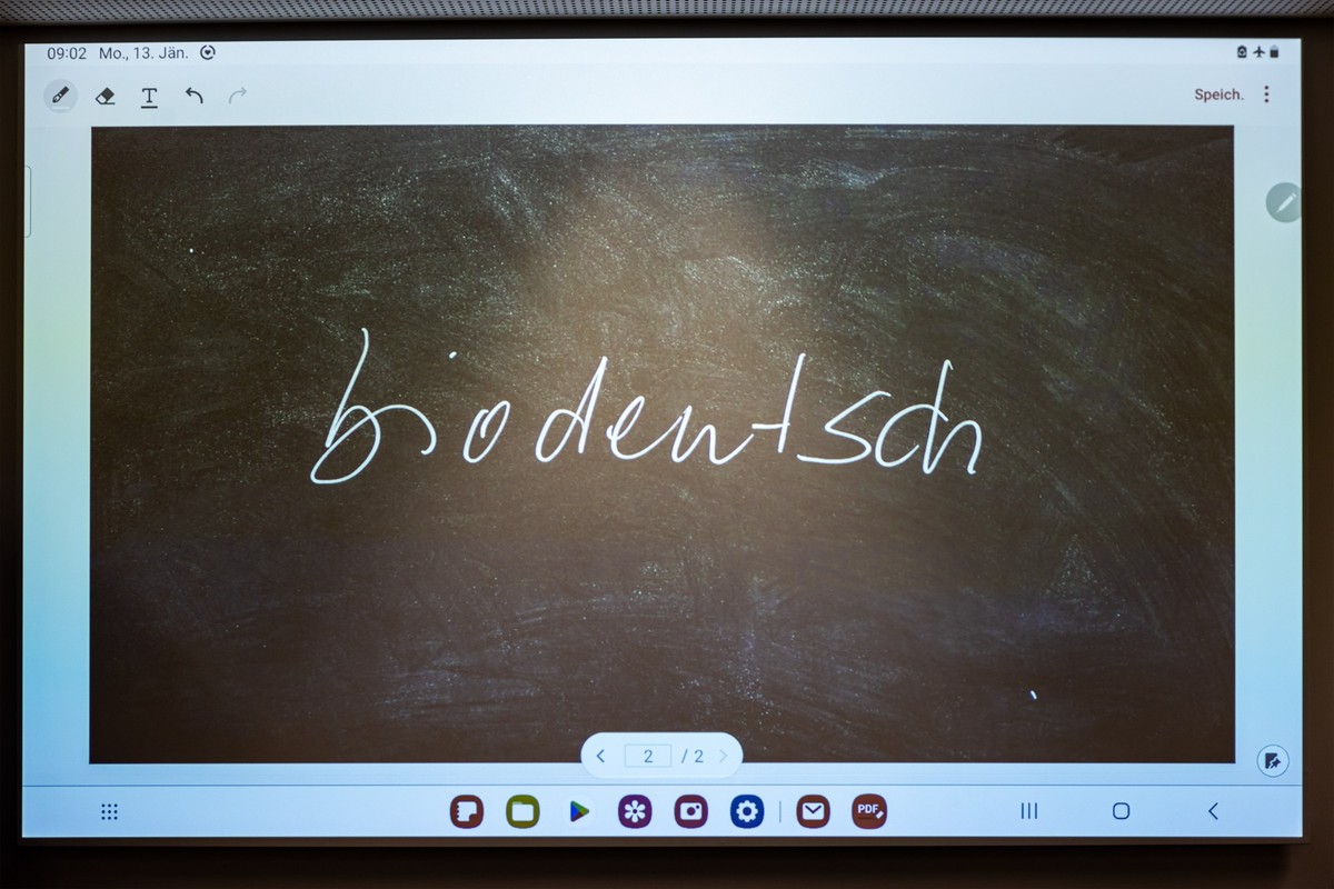 13.01.2025, Hessen, Marburg: &quot;Biodeutsch&quot; ist auf einem Monitor zu lesen. &quot;Biodeutsch&quot; ist das &quot;Unwort des Jahres 2024&quot;. Constanze Spieß, Professorin am Institut für Germ ...