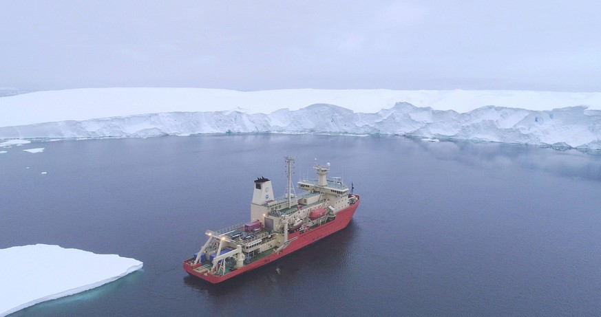 THIS IMAGE SHOWS: The R/V Nathaniel B. Palmer photographed from a drone at Thwaites Glacier ice front in February 2019. FEATURE STORY: The Thwaites Glacier in West Antarctica which is about the size o ...