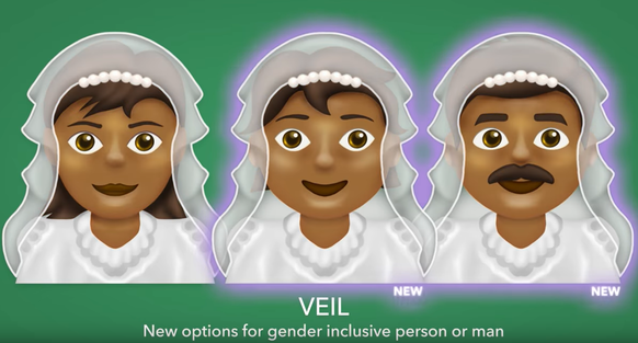 Die Braut in verschiedenen Hauttönen und mit drei Geschlechter-Optionen.