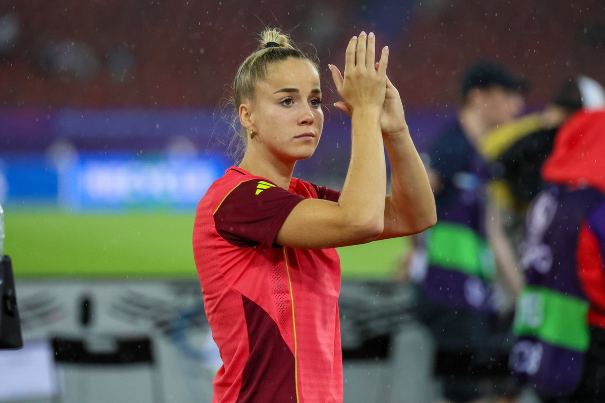 Zürich, Schweiz 23. Juli 2025: UEFA - Euro 2025 Woman - Halbfinale - Spanien vs. Deutschland Im Bild: Giulia Gwinn Deutschland nach der Niederlage im Halbfinalspiel der WEURO 2025 gegen Spanien in Zür ...