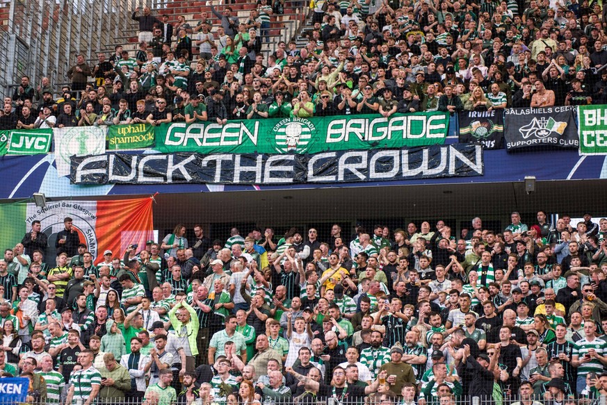September 14, 2022, Warsaw, Poland: EDITORS NOTE: Image contains profanity.Celtic Glasgow fans hanged a controversial banner during the UEFA Champions League 2022/23 Group F football match between Sha ...