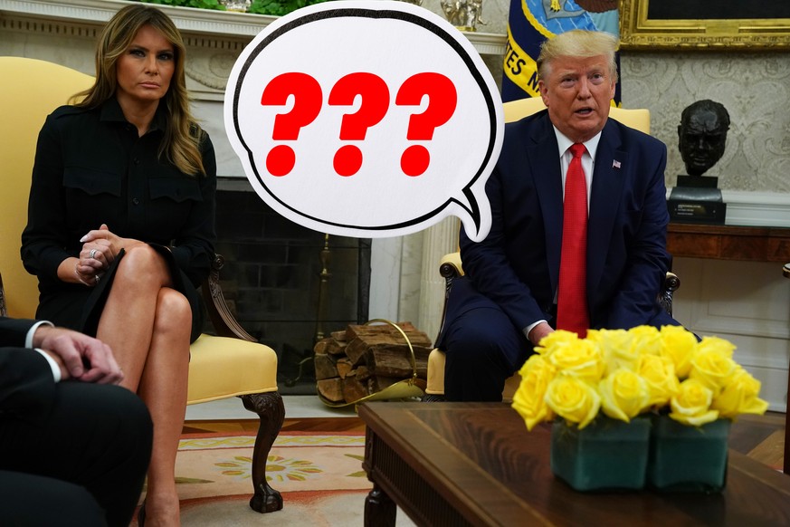 WASHINGTON, DC - SEPTEMBER 11: U.S. President Donald Trump speaks as first lady Melania Trump listens during an Oval Office announcement September 11, 2019 at the White House in Washington, DC. Secret ...