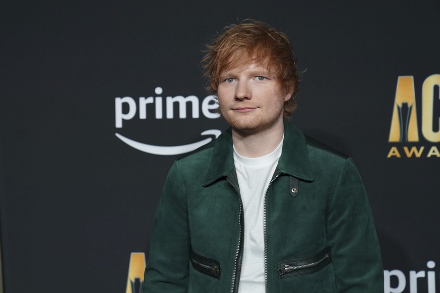 Ed Sheeran arrives at the 58th annual Academy of Country Music Awards on Thursday, May 11, 2023, at the Ford Center in Frisco, Texas. (AP Photo/Jeffrey McWhorter)