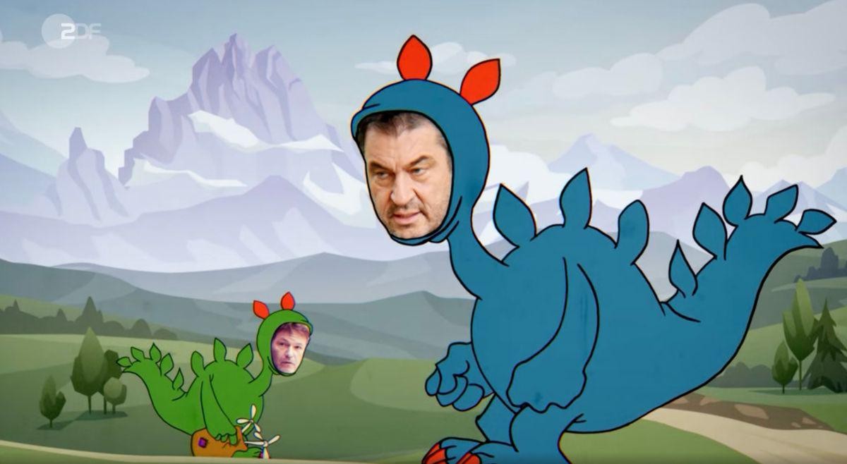 Kampf um die Windkraft: Kann der "liebe Drache Robert" den "bösen Drachen Markus" bezwingen?
