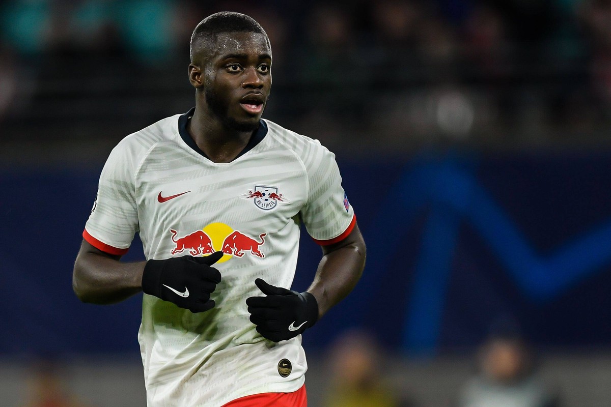 Dayot Upamecano of Red Bull Leipzig during the UEFA Champions League round of 16 second leg match between Red Bull Leipzig and Tottenham Hotspur FC at the Red Bull Arena on March 10, 2020 in Leipzig, ...