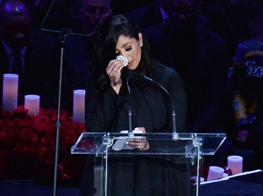 Vanessa Bryant is overcome with emotion and grief as she addresses family members, friends and fans attending the Celebration of Life for Kobe and Gianna Bryant memorial ceremony at Staples Center in  ...