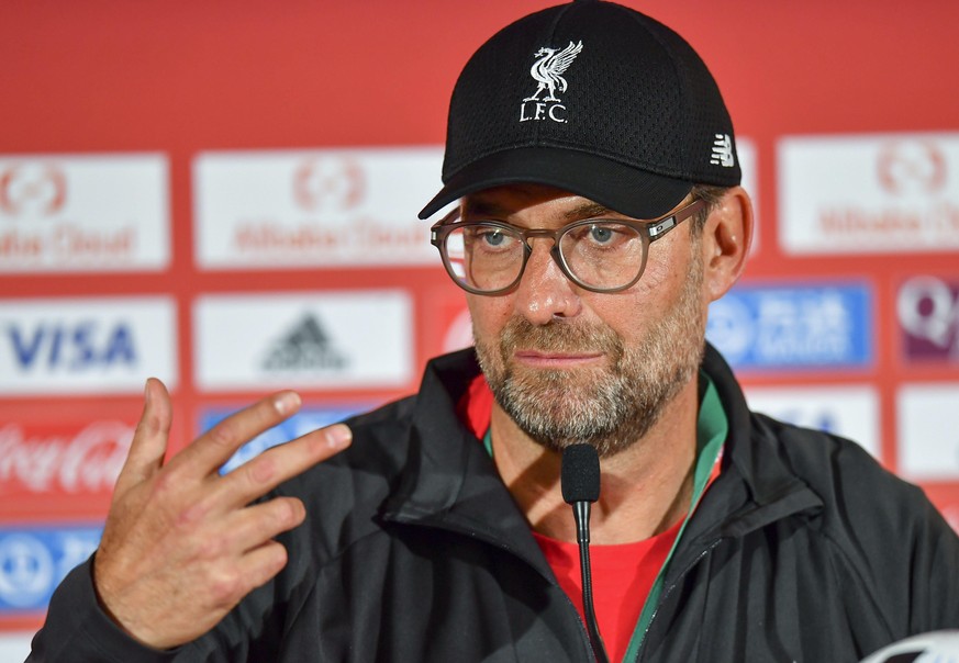 (191221) -- DOHA, Dec. 21, 2019 (Xinhua) -- Liverpool&#039;s head coach Juergen Klopp attends a press conference in Doha, Qatar, Dec. 20, 2019. Liverpool will face Flamengo in their FIFA Club World Cu ...