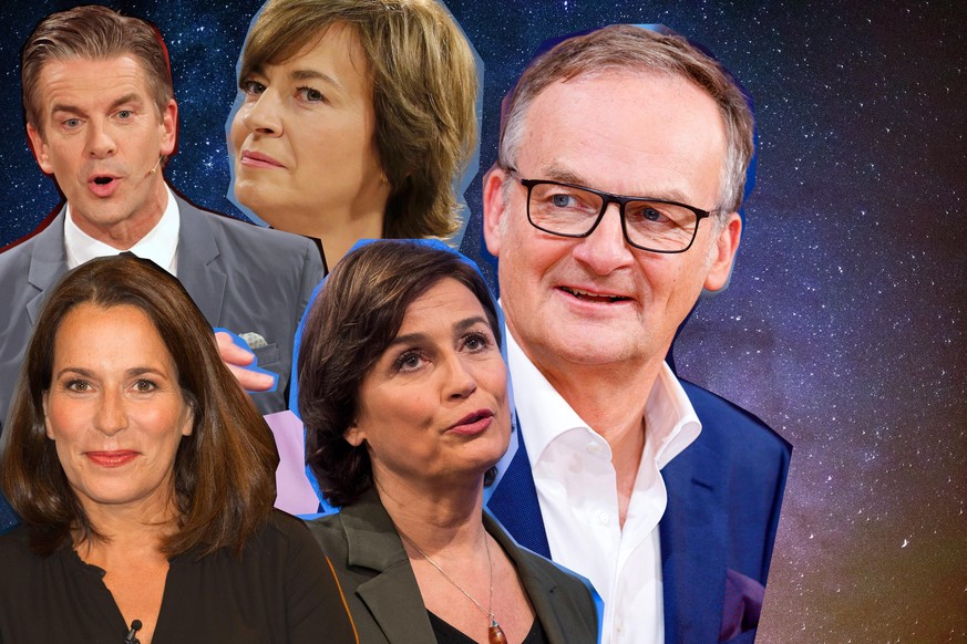 Deutschlands wichtigste Talkshows im Vergleich: Anne Will, Markus Lanz, Maybrit Illner, Sandra Maischberger und Frank Plasberg ("Hart aber fair") (von links nach rechts) sind in der Corona-Krise beson ...