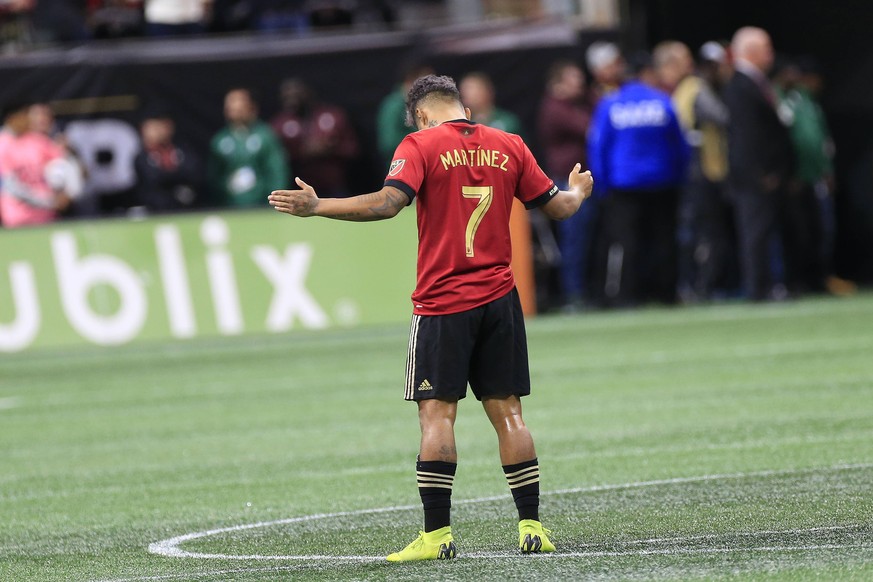 ATLANTA, GA - DECEMBER 08: Atlanta United forward Josef Martinez (7) takes a moment to himself prior to the MLS Fussball Herren USA Cup between the Atlanta United FC and the Portland Timbers on Decemb ...