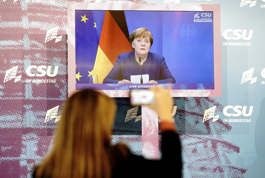 Ihr Statement zur Lage in den USA gab Bundeskanzlerin Merkel als digital zugeschalteter Gast bei der CSU-Klausurtagung ab. 