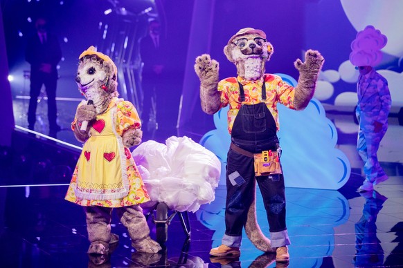 ARCHIV - 27.10.2020, Nordrhein-Westfalen, K�ln: Die Figuren �Die Erdm�nnchen� stehen in der Prosieben-Show �The Masked Singer� auf der B�hne. In der aktuellen Staffel der ProSieben-Show haben sich sch ...