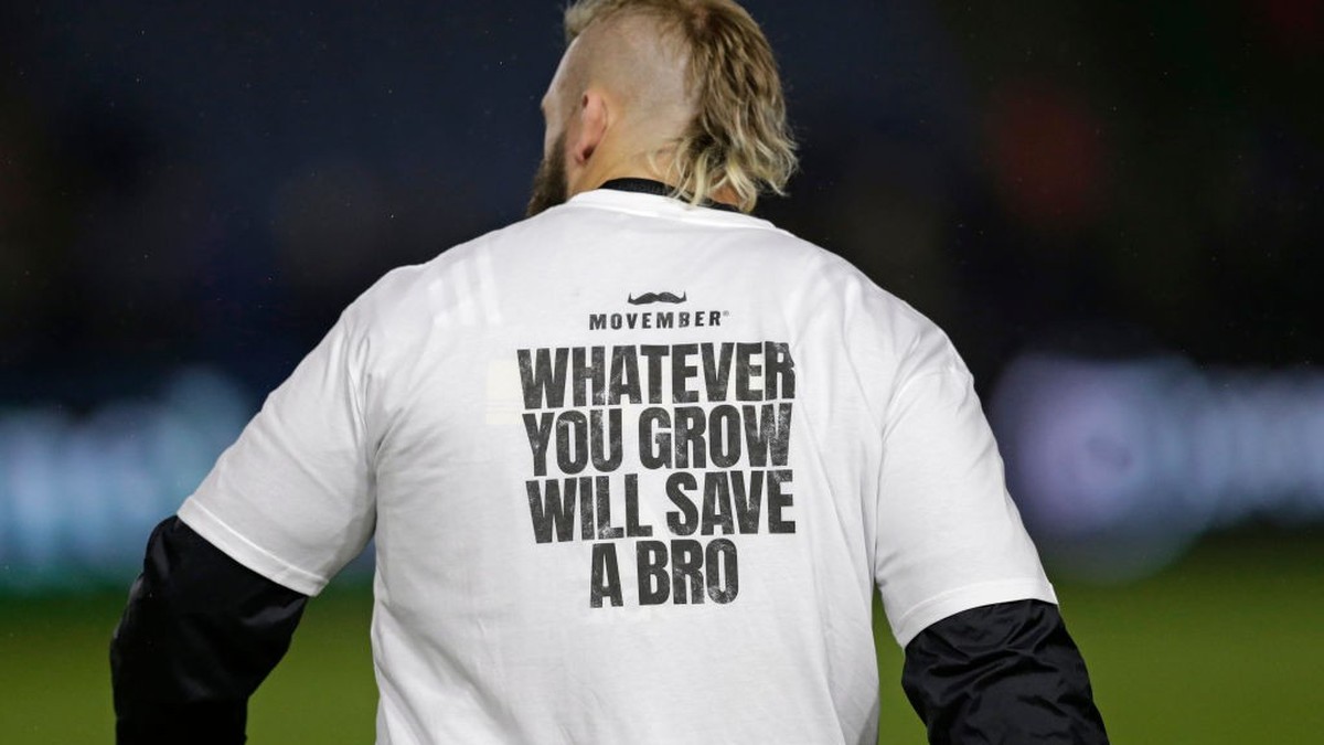 LONDON, ENGLAND - NOVEMBER 23: Joe Marler of Harlequins wearing a Movember t shirt before the Heineken Champions Cup Round 2 match between Harlequins and Bath Rugby at Twickenham Stoop on November 23, ...